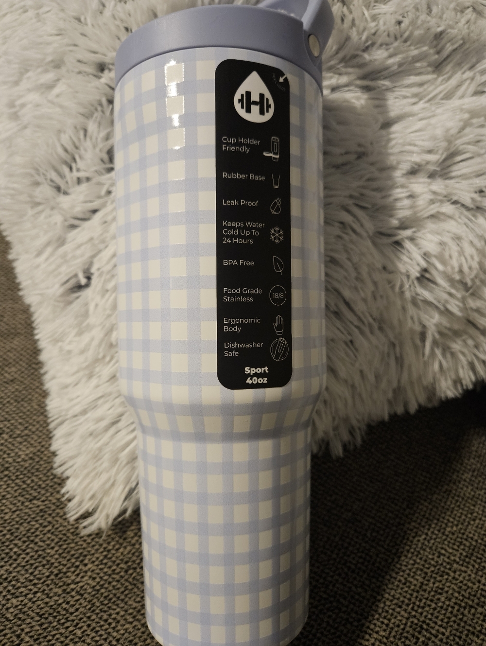 CLOUD NINE. BNIB Light Blue Gingham 40oz Insulated Tumbler